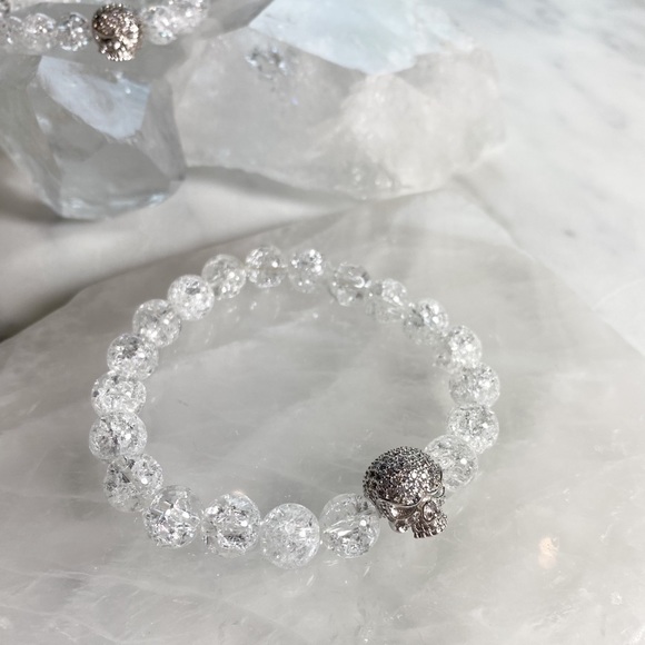 Clear Quartz with skull designer mala bracelet - Picture 2 of 3